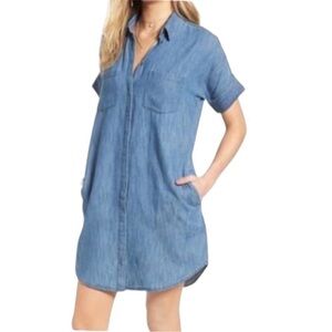 Madewell Denim Chambray Linen Cotton Short Sleeve Shirt Dress
